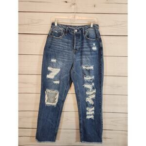 Vanilla Star‎ Women's Blue High Rise Distressed Raw Hem Boyfriend Jeans Size 11